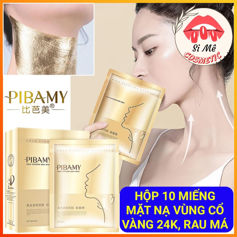 Hộp Gồm 10 Miếng Mặt Nạ Dưỡng Da Vùng Cổ PIBAMY Giúp Nâng Cơ Chăm Sóc Da Vùng Cổ, Dưỡng Ẩm, Sáng Da – Chiết Xuất Vàng 24K, Rau Má