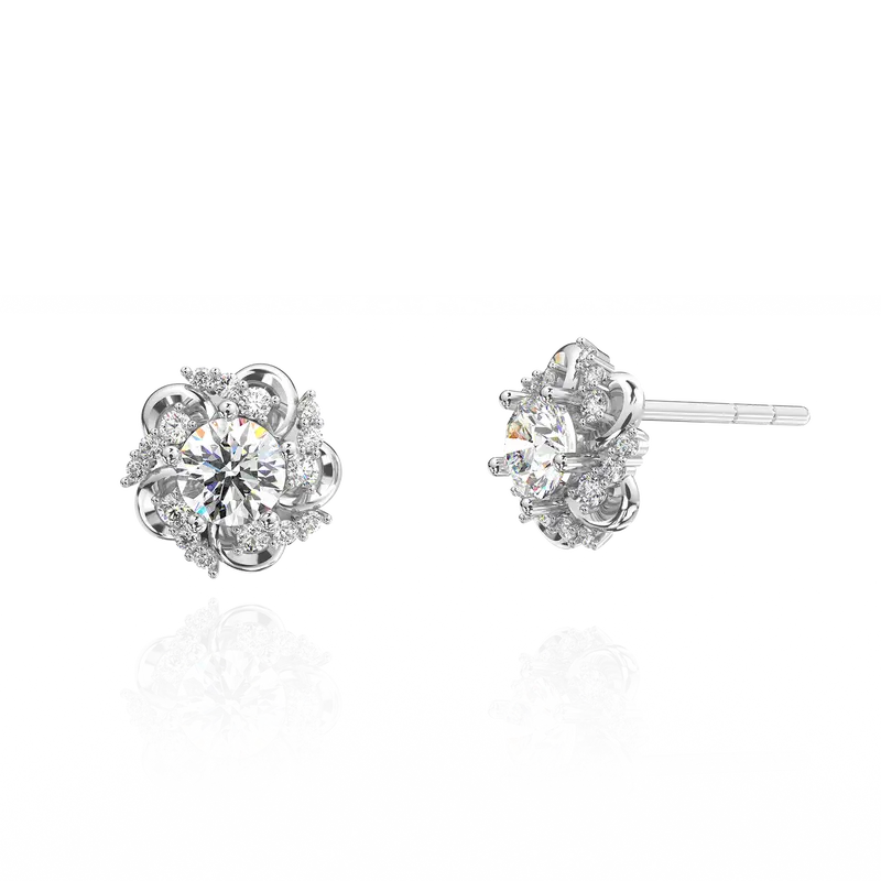 HuyThanhJewelry BT480 Bông Tai Vàng 14k Gắn Đá Cz Hoa Tiết Hoa Anh Đào Xinh Xắn Bản chốt vàng 3