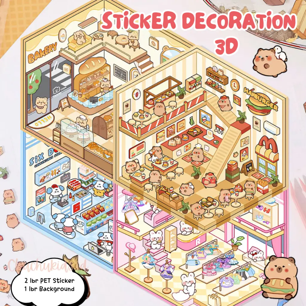 Stiker 3D Rumah Dekorasi Ruangan , Room Decoration Sticker Landscaping Mainan Anak Unik Lucu Creative Korea