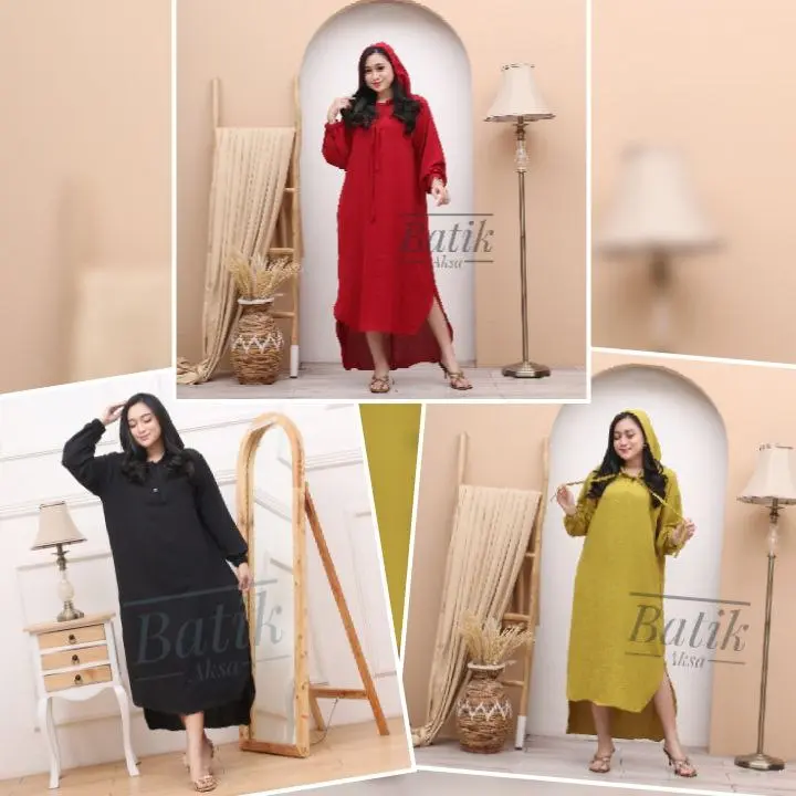 Yesha Seck Dress Hoodie Muslim Wanita Outfit Hijab Bahan Crinkle Airflow Resleting Busui By Batik Aksa Polos gamis 1