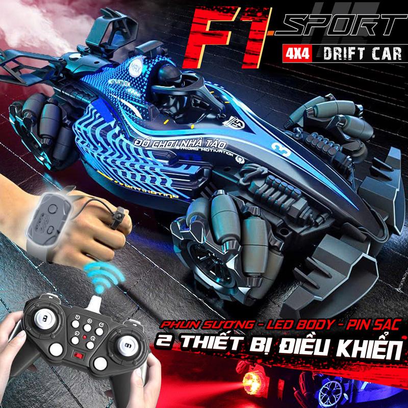 Bản nâng cấp Siêu xe đua F1 xả khói PRO Sport Drift điều khiển từ xa pin sạc dẫn động 4 motor bánh xoắn đèn led cho bé. Đồ Chơi oto điều khiển từ xa Toy