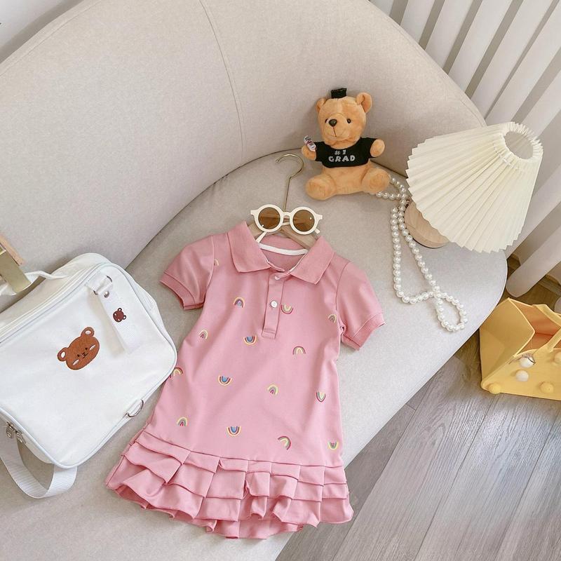 Hey Susie V3028 - Váy Chất Liệu Polo Hồng Cầu Vồng Cho Bé Gái Từ 8-20kg