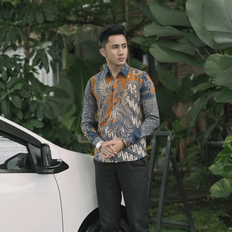 BATIK SASTRA JENDRA. BAJU BATIK PRIA LENGAN PANJANG MEWAH. Motif PARANG OREN Fit Katun SBL87 Nyaman Kain Cowok Hem Dewasa Slim 0