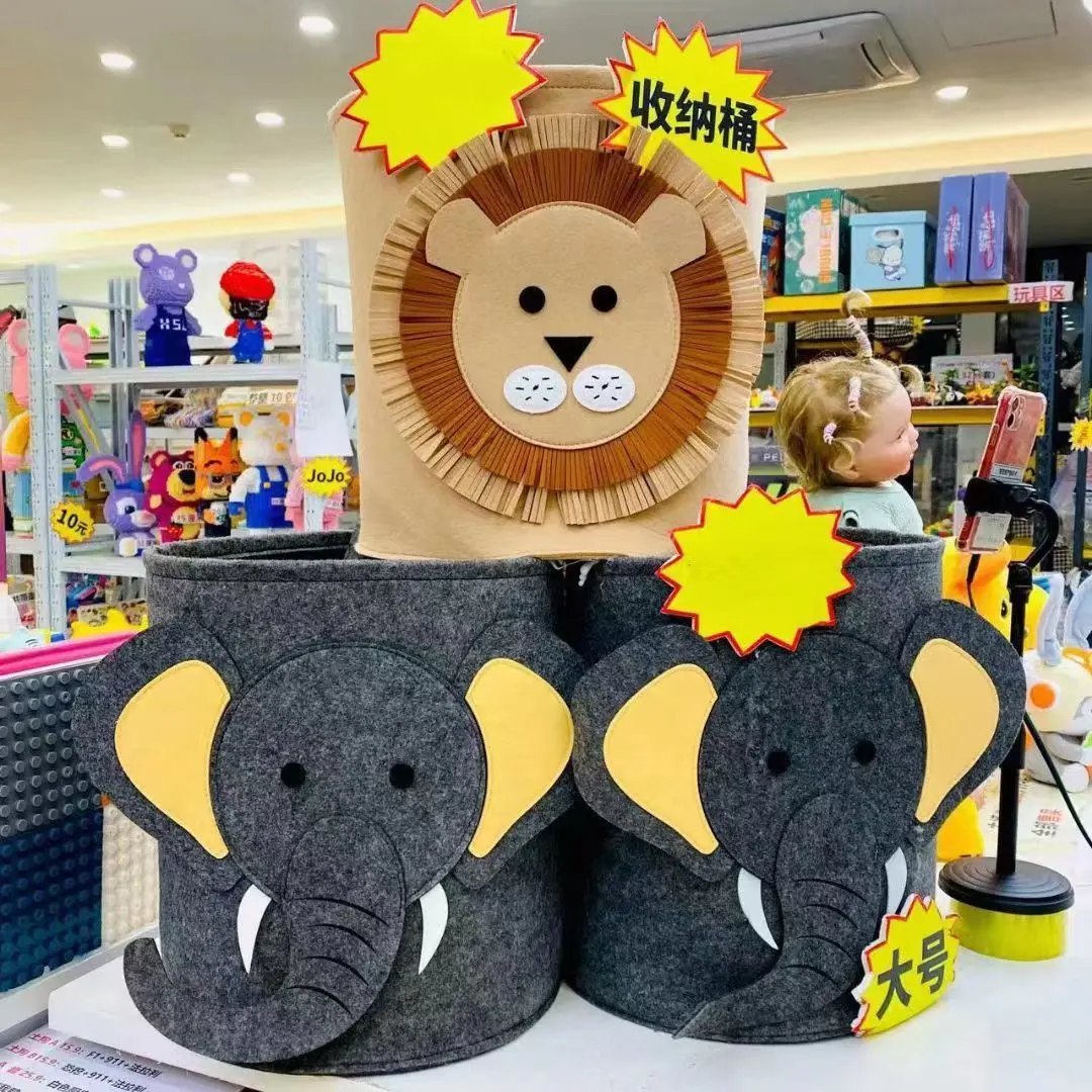 Felt dirty clothes basket children's toys household clothes storage bucket cartoon dirty clothes basket