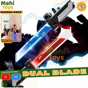 Mahitoys - Mainan Dual Blade LED Teleskopik Sci-Fi Dua Warna Merah Biru Model Putar dan Tarik