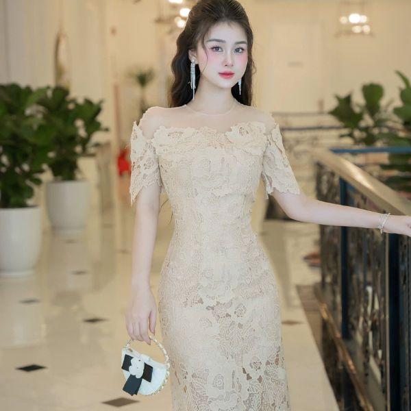 Váy Nữ Nâu Tây MAY M178 Đi Cưới Lễ Tết - Đầm Ren Thiết Kế Dáng Dài Chuẩn MAY 1