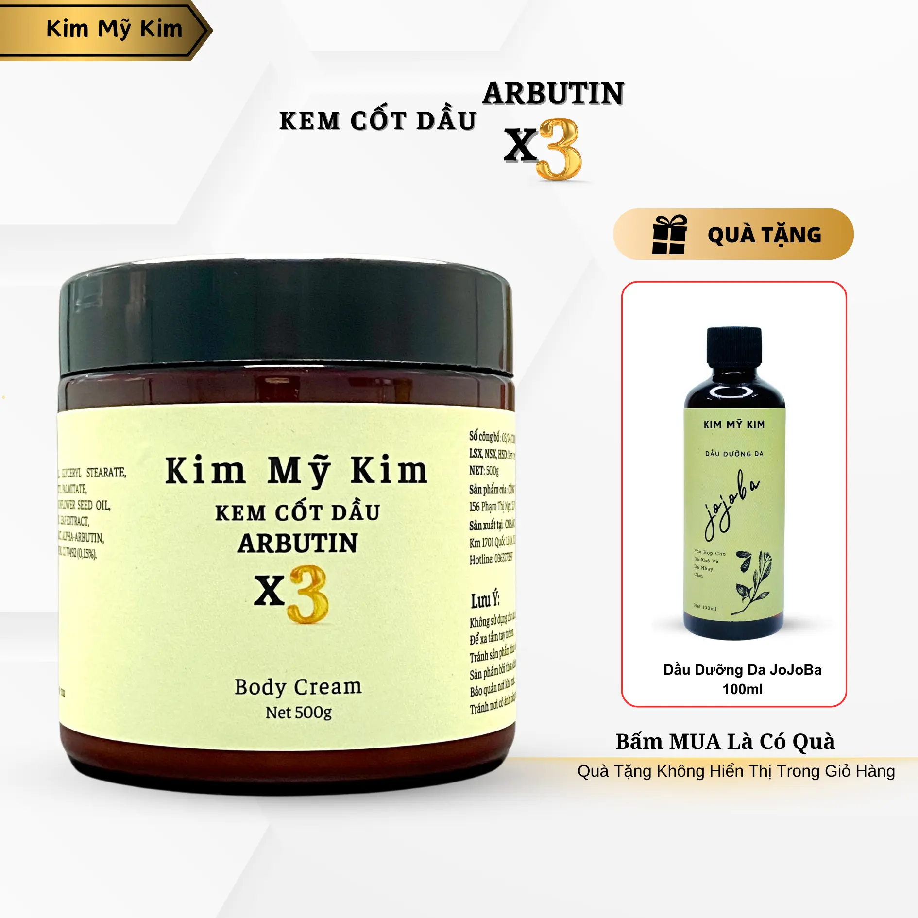 [TẶNG DẦU DƯỠNG DA JOJOBA 100ML KHI MUA KEM CỐT DẦU ARBUTIN X3 500G] - KIM MỸ KIM - Body Cream - NET 500G/200g - Làm Đẹp Da Women Nữ Dưỡng Da Body