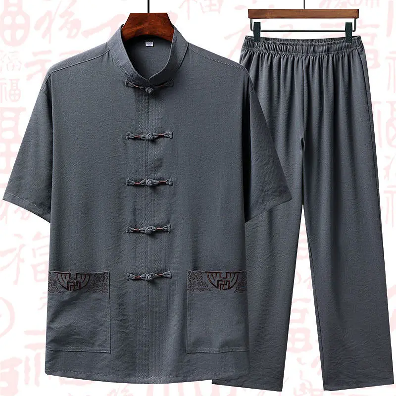 Bộ quần áo đũi trung niên nam cho ông cho bố - bộ mặc nhà cổ tàu có túi nhẹ mát Nhung Menswear Xanh Rêu ngủ