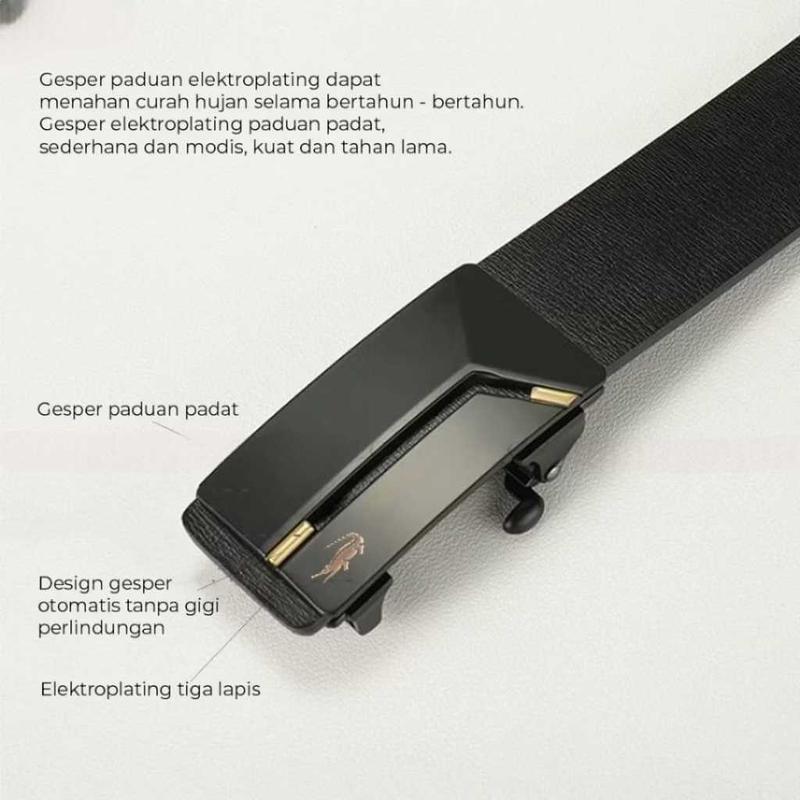 Sabuk Ikat Pinggang Pria Rell Gesper Mewah Kulit Sintetis Import dengan Buckle Hitam Kulit 3
