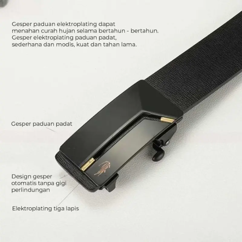 Sabuk Ikat Pinggang Pria Rell Gesper Mewah Kulit Sintetis Import dengan Buckle Hitam Kulit 3