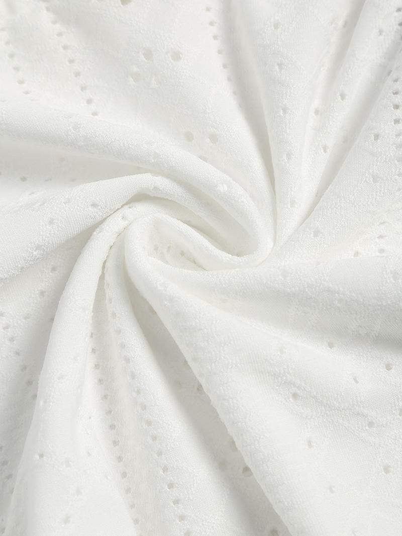 Product Introduction of 【Plus Size】 Solid Eyelet Embroidery Ruffle Trim Bodysuit, Casual Wrap Bodysuit for Summer, Women's Clothes for Daily Wear 8