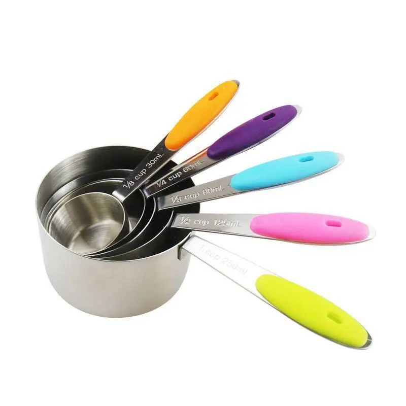 Stainless Steel Measuring Cups & Spoons Set, Stackable Soft Handle Measuring Cups, Kitchen Measuring Utensils for Baking & Cooking 0