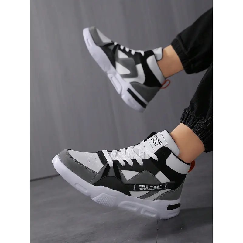 New Fashion Men Casual Shoes Lace-Up Splicing Letter Design Outdoor High-Top Sneakers, Shoes For Men 2