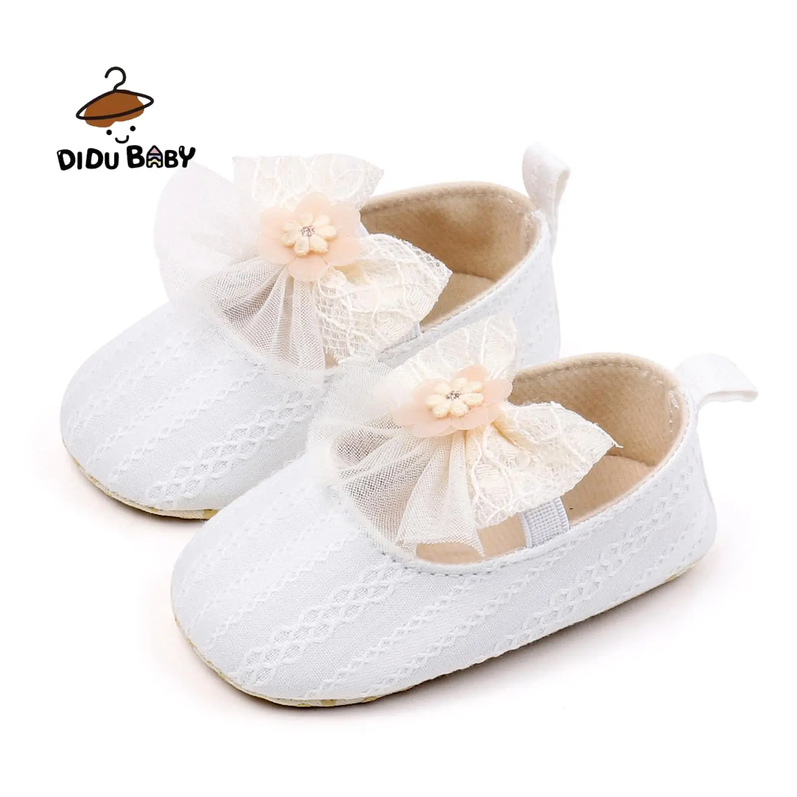 Baby Girl Princess Shoes Adorable 3D Mesh Bow Flower Non-Slip First Walking Soft Sole Shoes