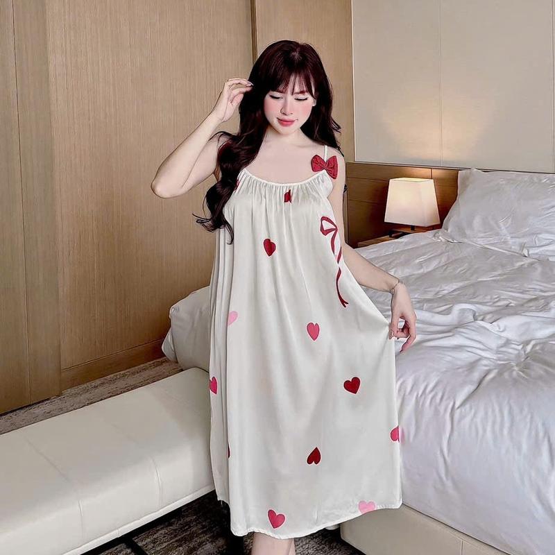 ĐẦM NGỦ LỤA LATIN ĐÍNH NƠ 2 DÂY DỄ THƯƠNG DÁNG DÀI Women Dress 6