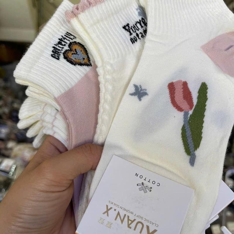 Set 10 đôi tất nữ cổ ngắn dệt kim in hoạ tiết dễ thương thời trang tất vớ nữ cotton thấm hút mồ hôi mẫu mới tat  gaucoca 8