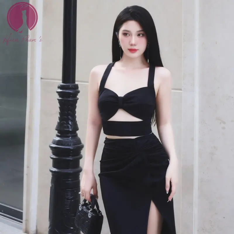 [GIÁ SỐC - Mặc đc 2 kiểu ] Đầm gút eo áo croptop 2 dây, kiểu dáng xẻ tà đi dự tiệc siêu sang Hienphamstore 7960 Buổi tối váy xoắneo Nữ Women 8