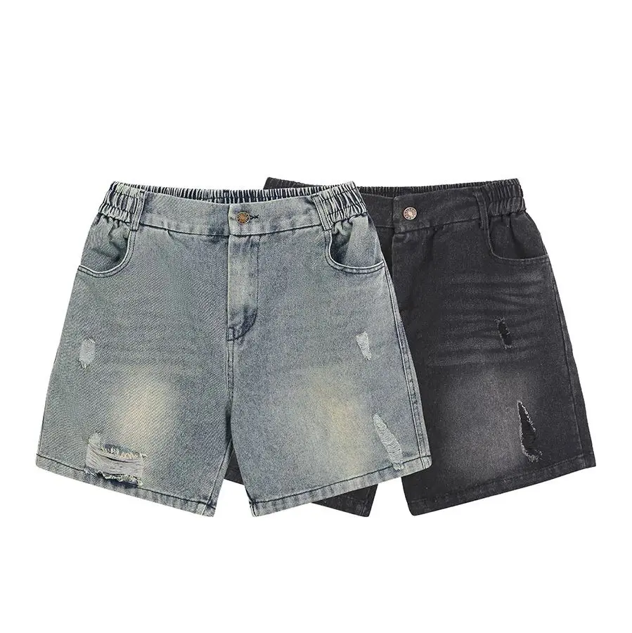 Combo 2 Quần short Jean nam, quần short bò cạp khuy lưng chun vải jean mềm phối cào rách