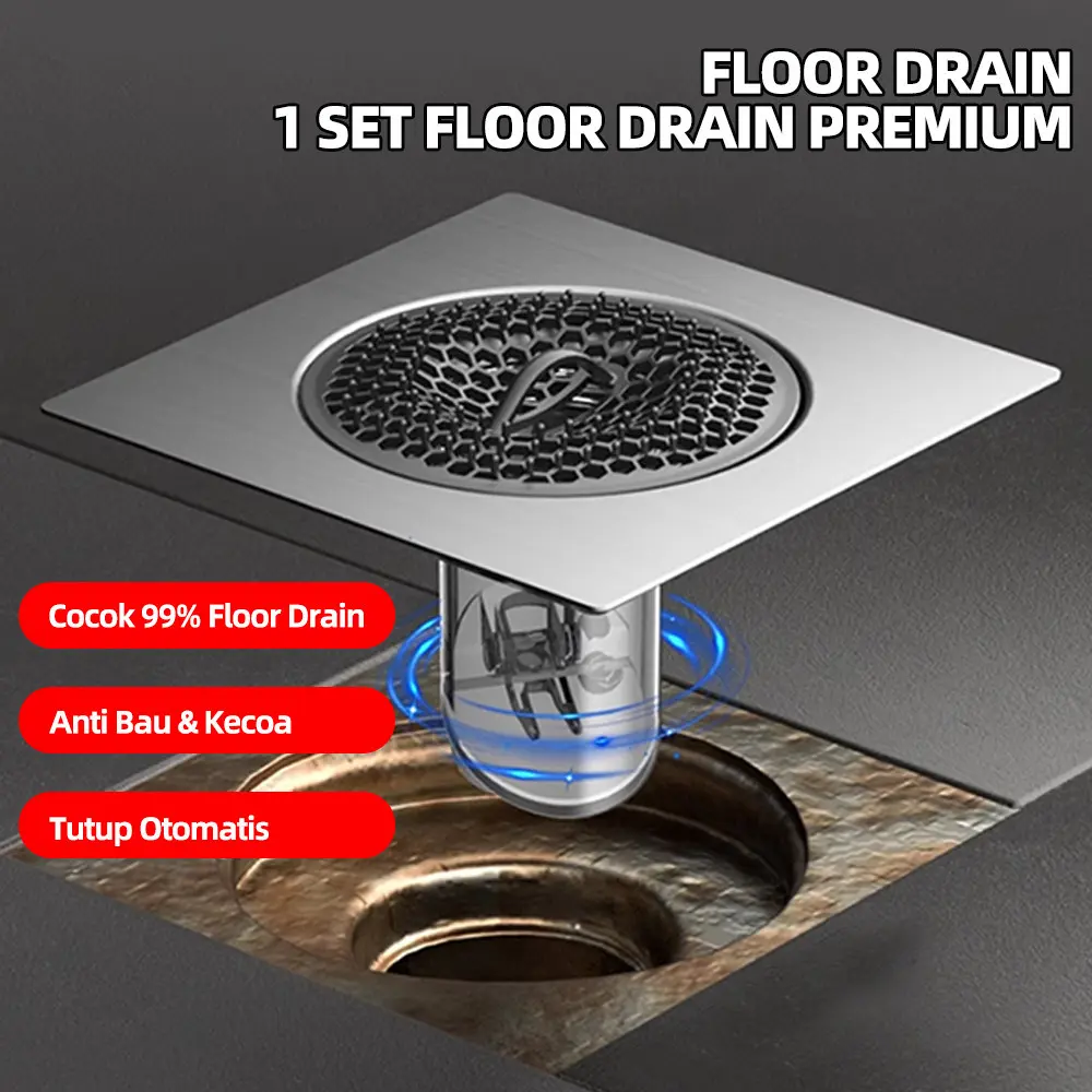 COHI Tutup Saringan Got 304 Stainless Steel 10x10cm Cover Floor Drain Anti Bau Anti Kecoa Anti-odori-insect untuk Dapur & Kamar Mandi Abu-abu