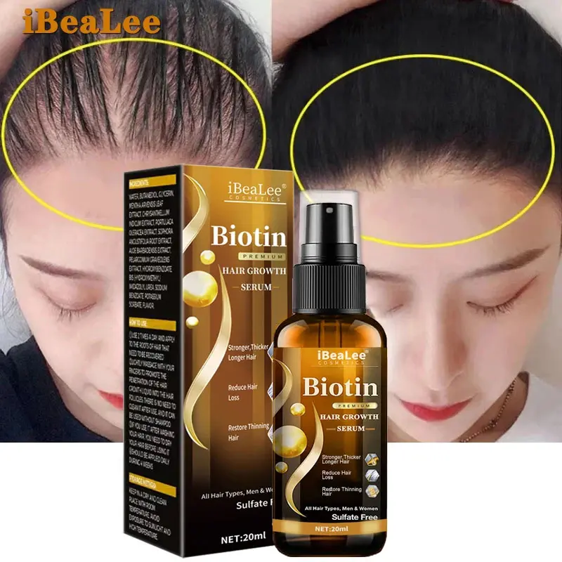 Biotin Hair Growth Serum Anti Hair Loss Products Fast Growing Prevent Dry Frizz Damaged Repair Treatment Scalp Beard Care Spray Conditioner Haircare Shampoo Herbal Restore Smooth Soothing Comfort Cleanser Cleansing