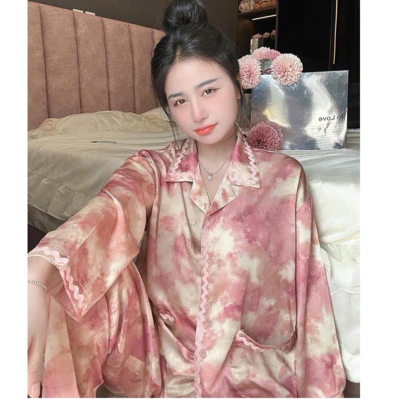 Đồ bộ mặc nhà ( lụa Latin ) mềm mịn thoáng mát Loang Hồng Pijama nữ Voi Women