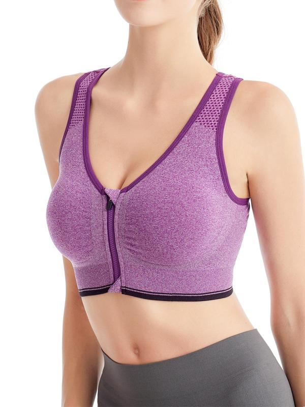 Women's Front Zipper Bras, Casual Contrast Binding Lingerie Top, Soft Comfortable Lingerie Underwear for Women, Clothing 2