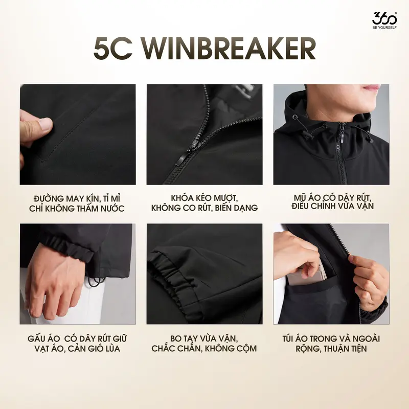 (Tặng ngay VOUCHER 100K  khi mua 2 áo) Áo khoác gió nam nữ Unisex 360Boutique khoác dù form rộng chống nước nắng có mũ có bigsize Jacket - AKGOL418 Menswear 5