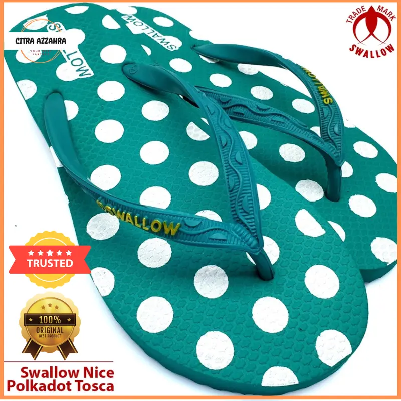 Swallow NICE Polkadot - Sandal Japit Wanita Original Swallow - Sendal Jepit Cewek Swalow Polcadot [SWLTRAD 01 B] Black Karet Pink 2