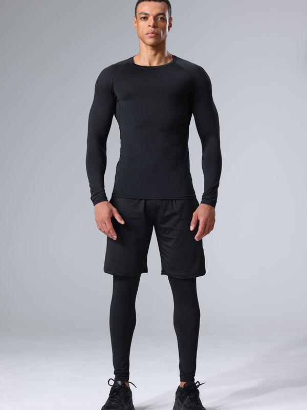 Men's Tracksuit Set, Long Sleeve T-shirt & Letter Tape Leggings & Drawstring Pocket Sports Shorts, Summer Sports Outfits Set for Men Golf 7