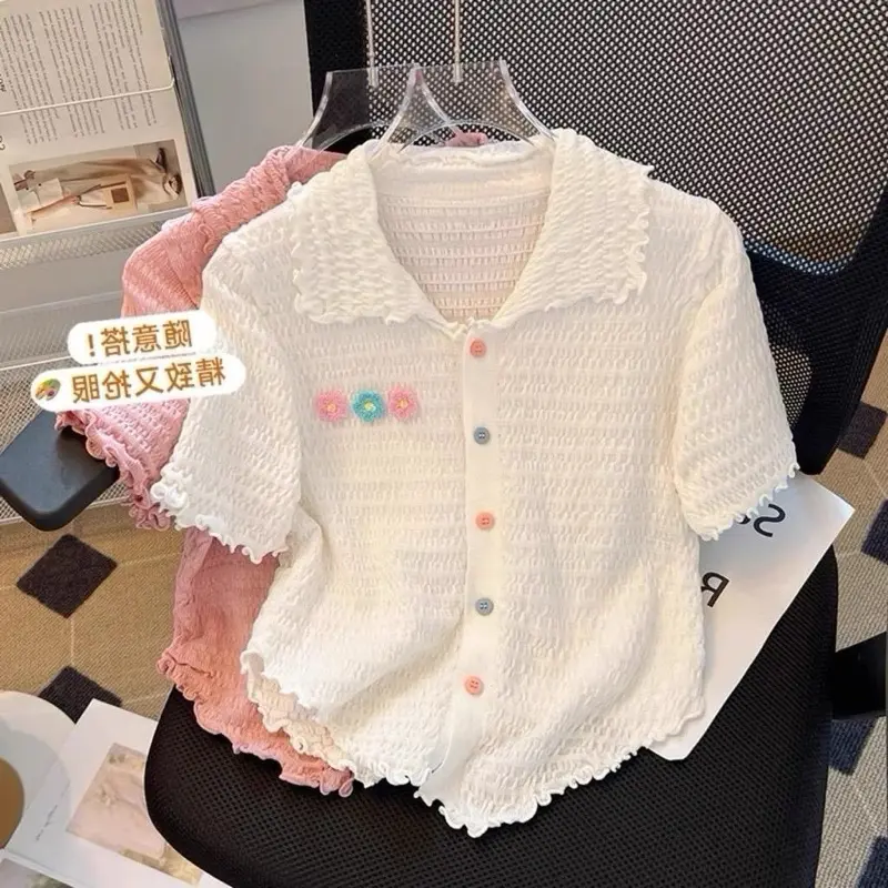 Áo Kiểu Len Nữ Đính Hoa Cổ Bẻ. Hàng Quảng Châu nữ cao cấp hot 2025. Size Dưới 55 Kí Vừa. Co Giãn Tốt 3
