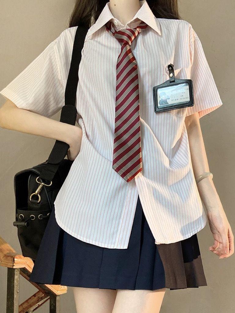 Product Introduction of Three-Piece Summer New Japanese College JK Striped Shirt Short Sleeve Student All-Matching Pleated Skirt Anti-Aging Outfits 26