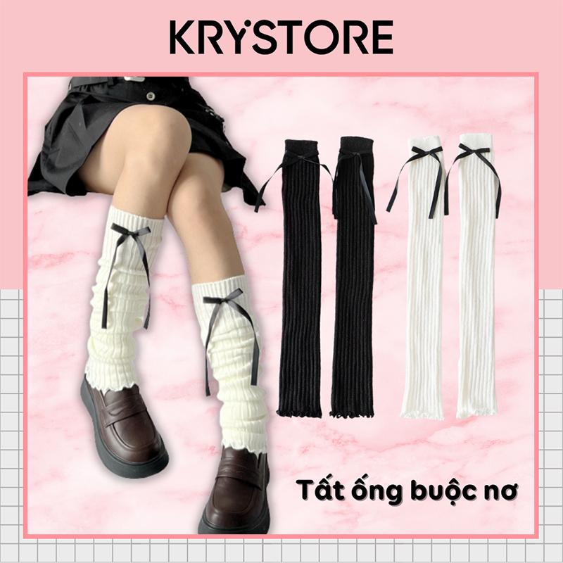 Tất ống len gân Buộc Nơ Lolita dài 60 cm cho nữ ,tất Krystore TC48