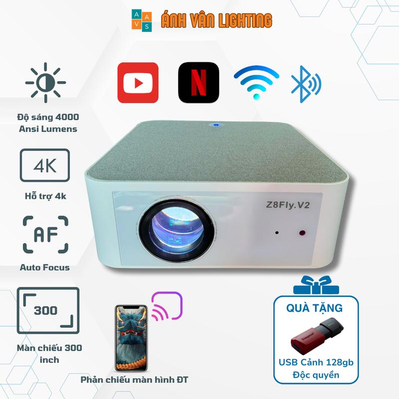 Máy Chiếu Z8 Fly V2 - Full HD 1080P | Tặng USB 128Gb Hiệu Ứng Đi Cảnh | Máy Chiếu Projector Đi Cảnh Bay Phòng, Xem Phim, Youtube, Netflix