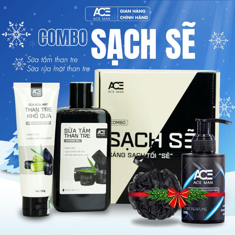 [TẶNG QUÀ] Combo Sạch Sẽ ACEMAN gồm 1 chai Sữa tắm than tre 365ml và 1 chai Sữa rửa mặt than tre khổ qua 100g cho nam giới Cosmetic