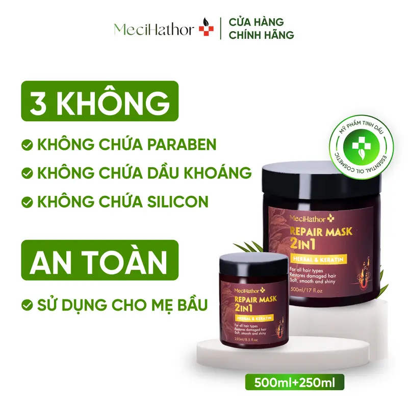 Kem Ủ Xả Nuôi Dưỡng Tóc Thảo Dược TInh Dầu Chính Hãng MECIHATHOR Repair Mask 2in1 Dưỡng Tóc Suôn Mượt Óng Ả 250ML 1