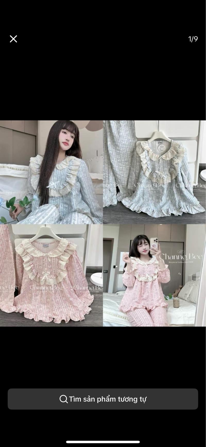 Product Introduction of Bộ ngủ tiểu thư , chất liệu thô đũi hoạ tiết cổ bèo ren dài tay dành cho nữ 2