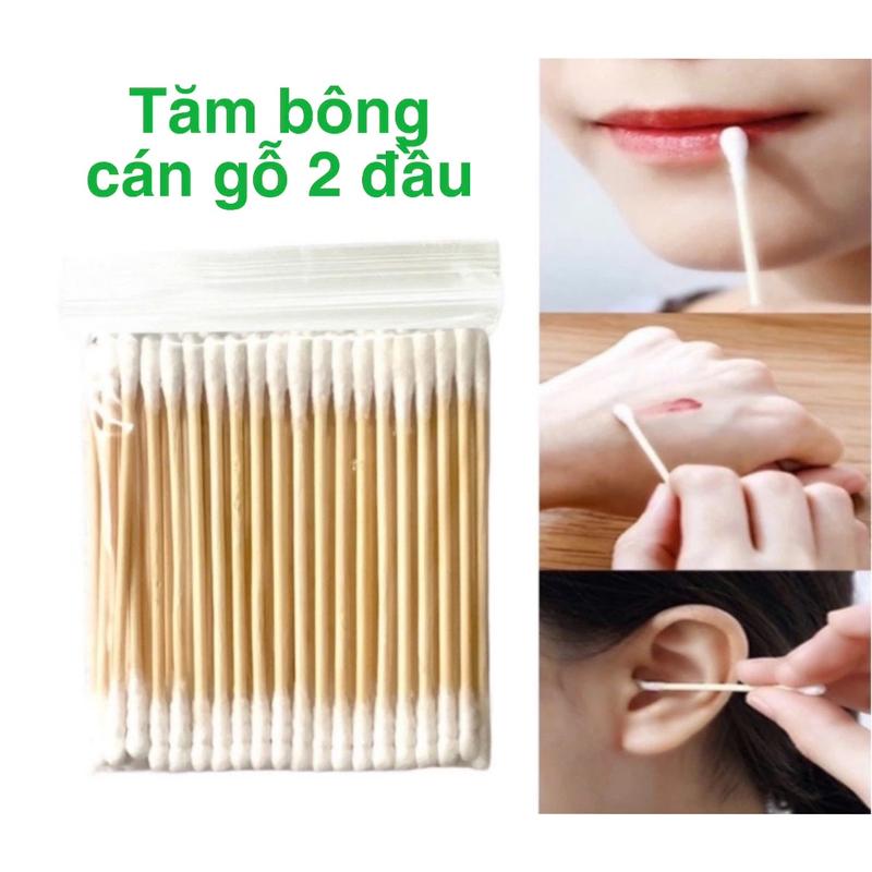 Tăm bông cán gỗ 2 đầu, bịch 100 cây, tiết kiệm trong việc vệ sinh mi, tháo mi (dụng cụ nối mi) 1
