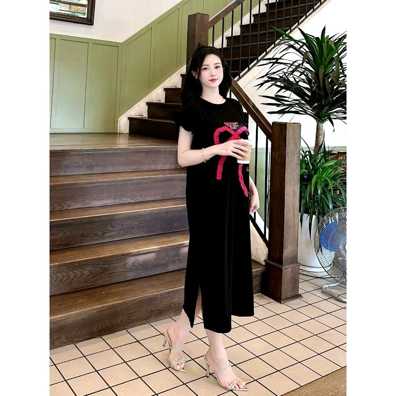 Váy YT63, Đầm Suông Gắn Nơ Nhún Tay Cánh Tiên Cách Điệu Chất Cotton Mát From Rộng 3