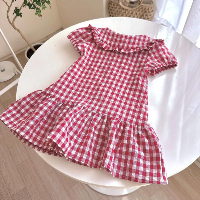 [Pinkids] [8-26kg] [1-6 tuổi] Váy Bé Gái Cổ Sen Dáng A Đuôi Cá Caro đỏ Cổ Nhọn Xinh Yêu Cho Bé Mặc Đi Học, Đi Chơi,.... 5
