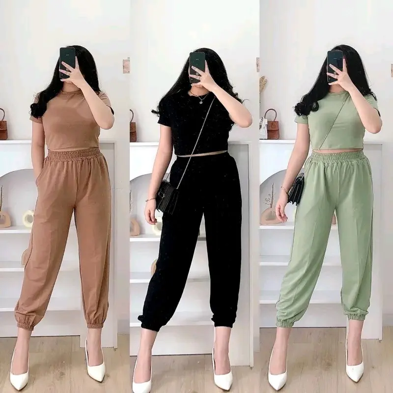 Zoey set - Setelan Wanita Crop Top Premium Oneset wanita Celana Jogger Panjang Baju Atasan Wanita