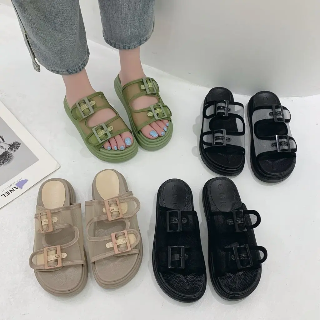 Sandal fashion import 2 tali 0399 Double Strap Buckle Sandals