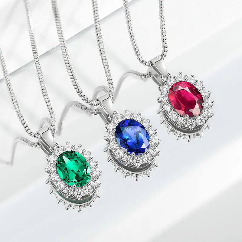 Hot Sale Multicolor Pendant Colored Gems Necklace European and American High Sense Princess round Sapphire SUNFLOWER Necklace
