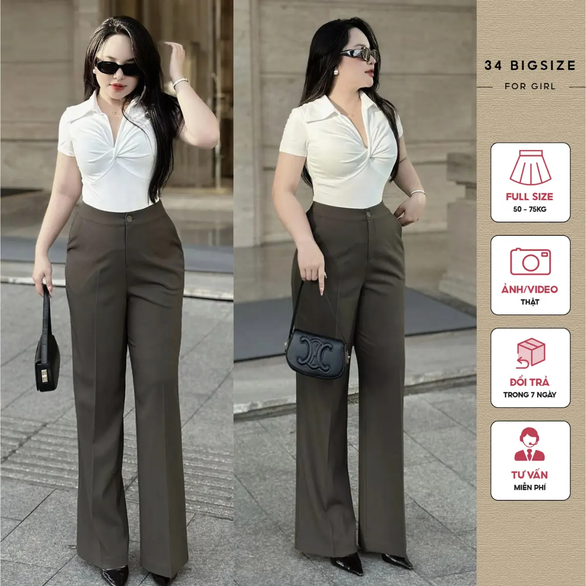 Quần tây bigsize ống loe 34QT013 34 Bigsize, quần tây dài công sở cho nữ đi làm form chuẩn tôn dáng