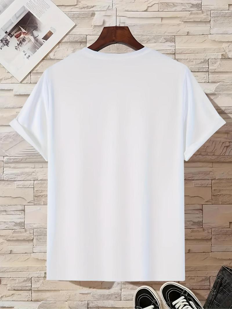 Product Introduction of Men's Regular Fit Letter & Flag Print Round Neck Tee, Casual Short Sleeve Crew Neck T-shirt for Summer, Fashion Men's Top for Daily Wear 2