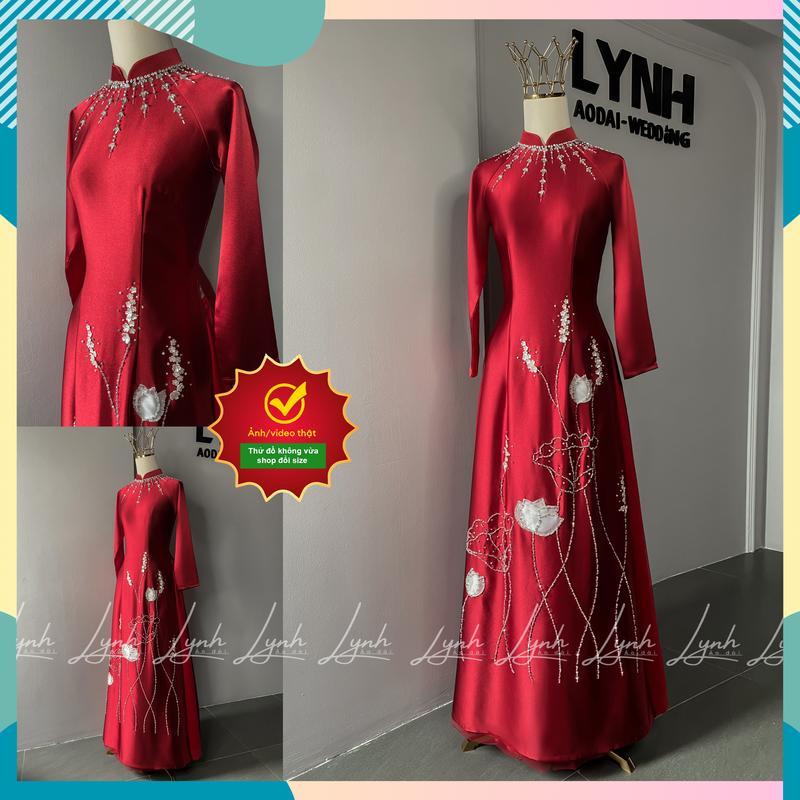 Áo dài Mẹ Sui - Sui Gia LỤA PHÁP ĐỎ ĐÔ kết SEN bằng tay Sang Trọng - Áo dài Lynh