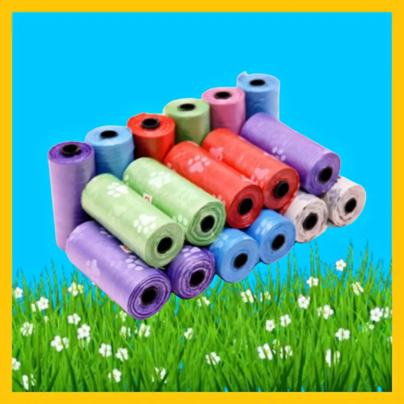 Kantong sampah 1 roll/15 pcs Poop Bag Motif Plastik Sampah Persediaan Hewan Peliharaan Warna Warni praktis 1