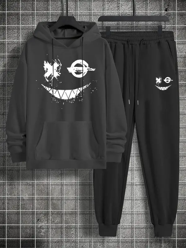 Men's Graphic Hoodie & Drawstring Sweatpants Matching Sweatsuit Set, Regular Fit Stylish Longsleeves Hooded Sweatshirt & Jogger Pants, Holiday Outfits 2024, Men's Streetwear Outfits Mens Paris Tracksuit Valentine's Day, gift 8