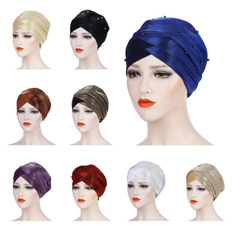 Elegant Women‘s Beading Headscarf Caps Wrap Head Turban Hat Soft ...