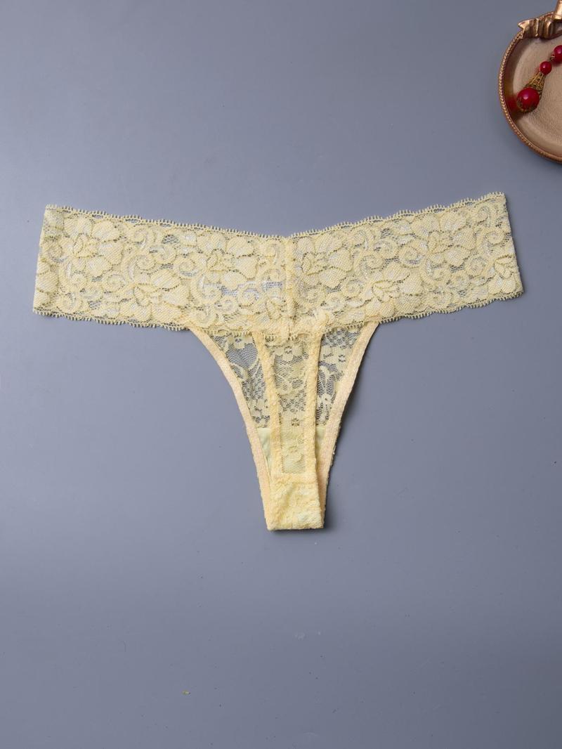 Product Introduction of Women's Solid Color Contrast Lace Thong, Regular Fit Soft Comfy Breathable Panty for Daily Wear, Women's Underwear for All Seasons 5