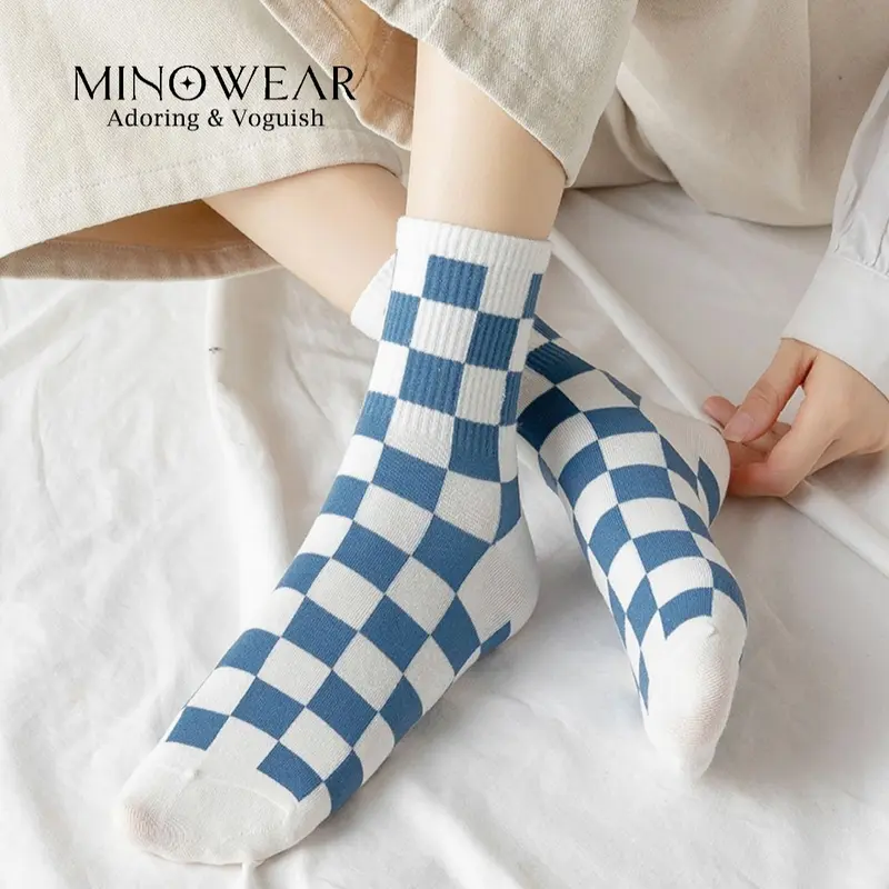 Minowear Kaos Kaki Katun Lembut Korean Japanese Cute Socks Nyaman Wanita Pendek Ankle Motif Cewek Hitam Semata 2